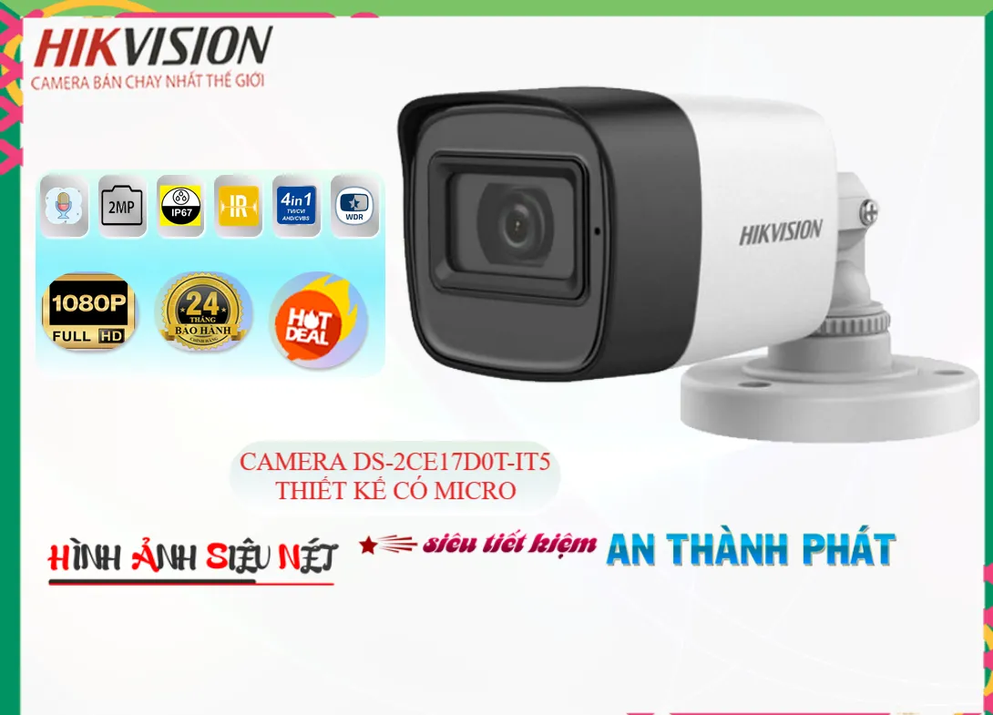 DS-2CE17D0T-IT5 Camera Hikvision Có Micro,thông số DS-2CE17D0T-IT5,DS 2CE17D0T IT5,Chất Lượng